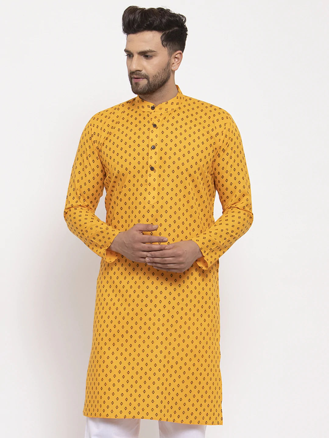 Jompers Men Yellow Printed Kurta Only ( KO 627 Yellow )