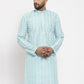 Jompers Men Turquoise Blue Embroidered Kurta Only ( KO 633 Sky )
