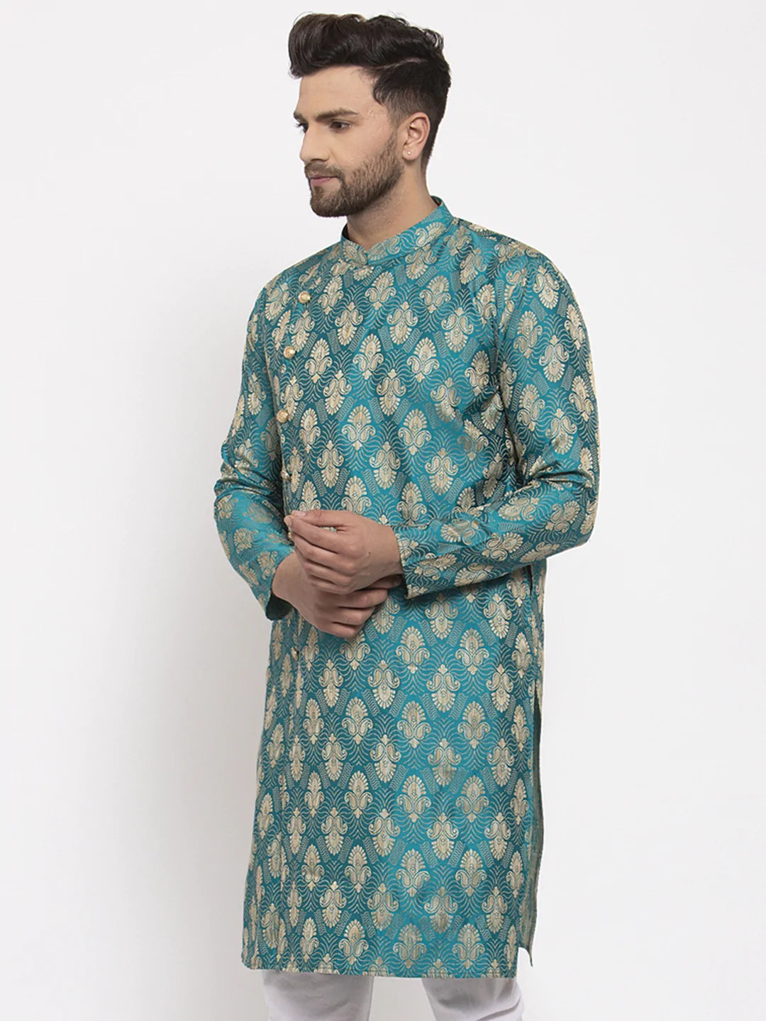 Jompers Men Green Jacquard Kurta Only ( KO 634 Green )