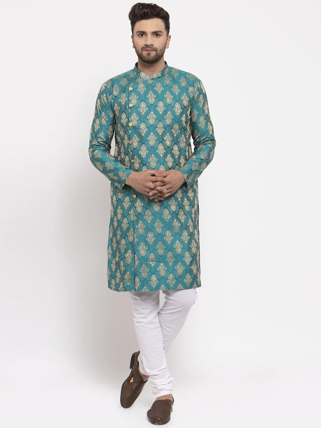 Jompers Men Green Jacquard Kurta Only ( KO 634 Green )