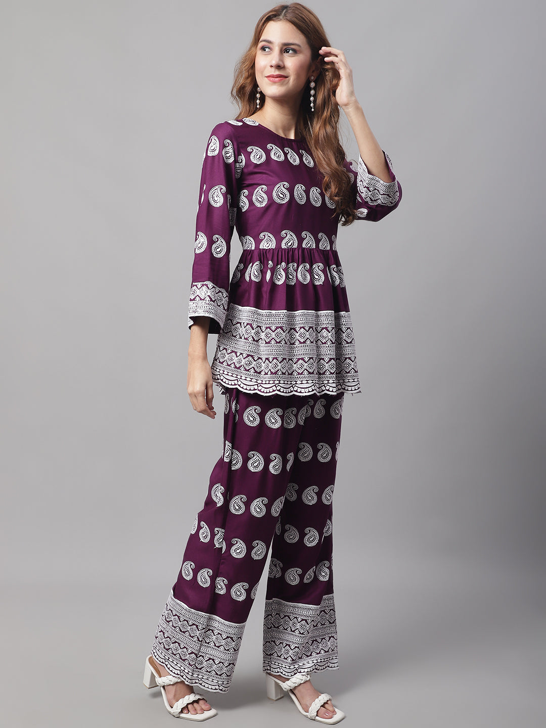 Women Embroidered and Sequin work Co-ords ( JNCS 3001 Purple )