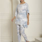 Women Light-Blue Tie Dye Printed Rayon Kaftan Tunic With Trousers ( JNCS 3002Light-Blue )