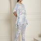 Women Light-Blue Tie Dye Printed Rayon Kaftan Tunic With Trousers ( JNCS 3002Light-Blue )