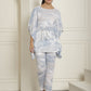 Women Light-Blue Tie Dye Printed Rayon Kaftan Tunic With Trousers ( JNCS 3002Light-Blue )