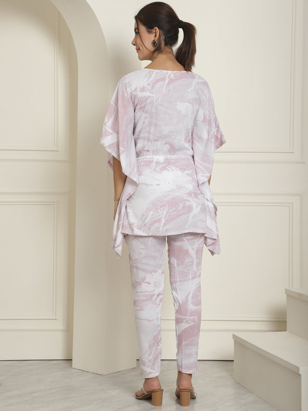 Women Light-Purple Tie Dye Printed Rayon Kaftan Tunic With Trousers ( JNCS 3002Light-Purple )