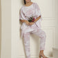 Women Light-Purple Tie Dye Printed Rayon Kaftan Tunic With Trousers ( JNCS 3002Light-Purple )