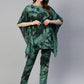 Women Olive Green Tie Dye Printed Rayon Kaftan Tunic With Trousers ( JNCS 3002 Olive )