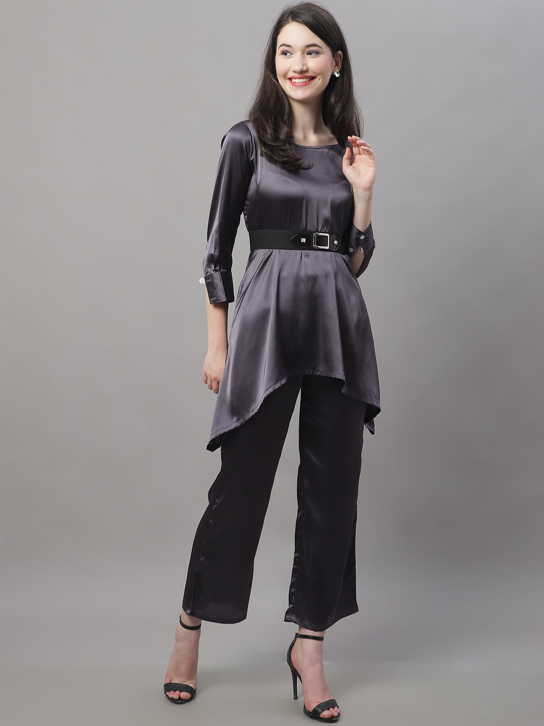 Women stylish Co-ords with belt ( JJNCS 3004 Charcoal )