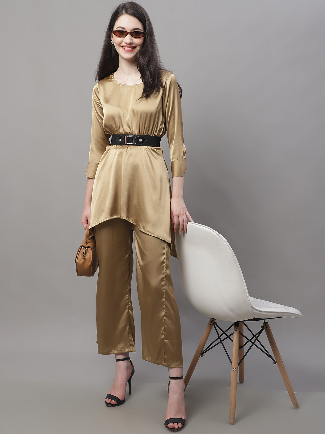 Women stylish Co-ords with belt ( JJNCS 3004 Golden )