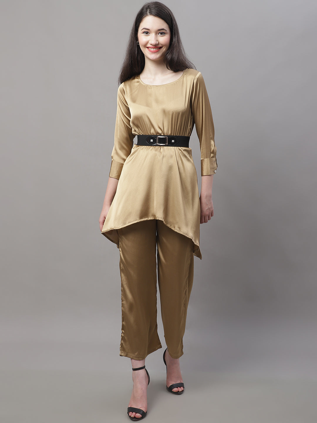 Women stylish Co-ords with belt ( JJNCS 3004 Golden )