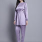 Women's Embroidered A-line Top and Trouser With Belt ( JNCS 3005 Purple )