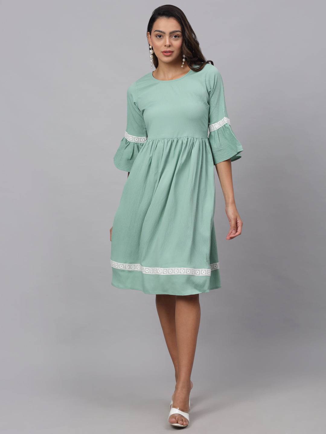 Women Green Solid Fit & Flare Dress ( JND 1002Green )