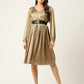 Women Puff Sleeves Satin Wrap Dress with Belt ( JND 1003Golden )