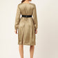 Women Puff Sleeves Satin Wrap Dress with Belt ( JND 1003Golden )