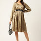 Women Puff Sleeves Satin Wrap Dress with Belt ( JND 1003Golden )