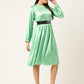 Women Green-Coloured Satin Dress with Belt ( JND 1004Green )