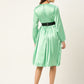 Women Green-Coloured Satin Dress with Belt ( JND 1004Green )