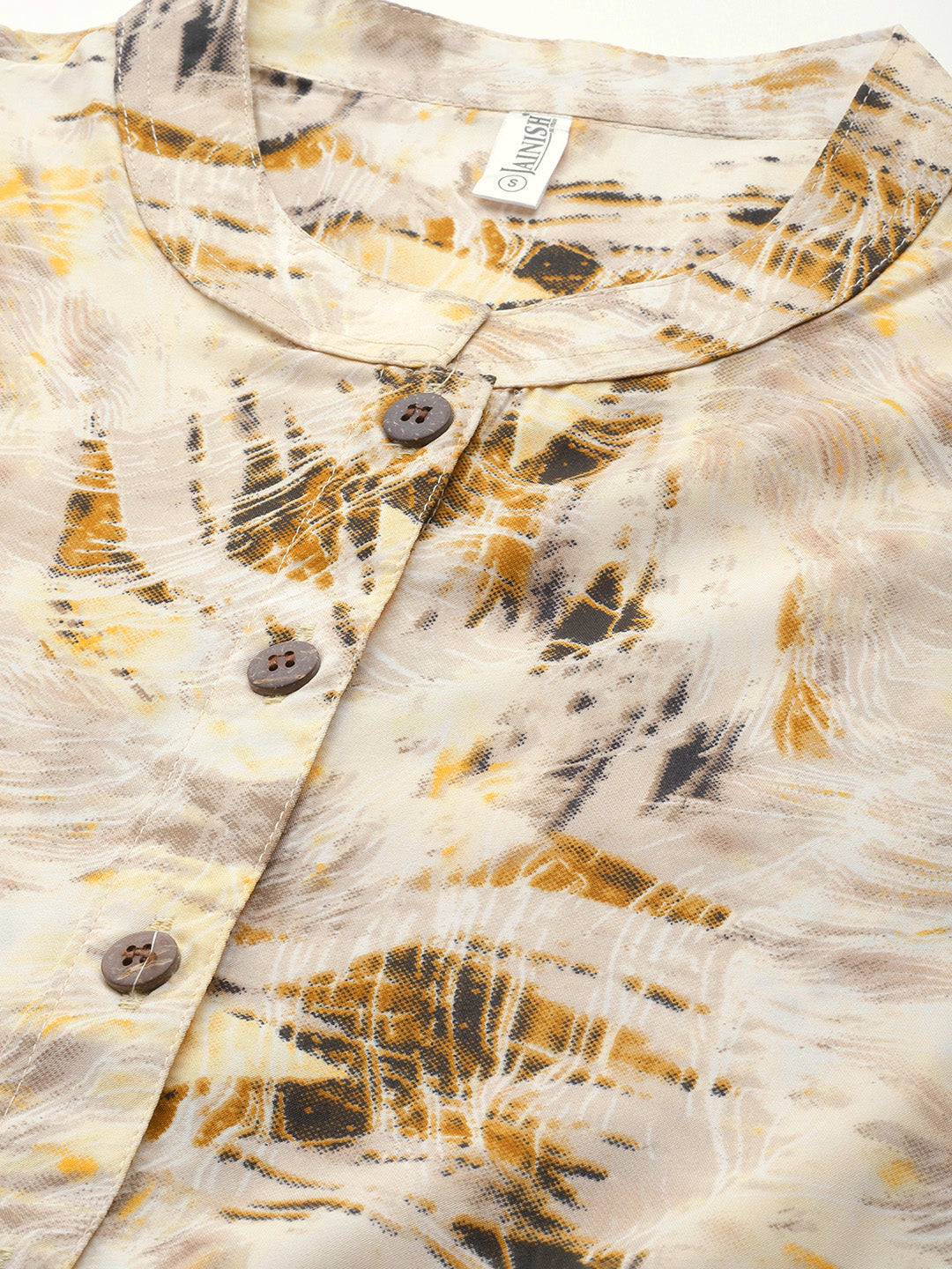 Women Abstract Printed Crepe Shirt Collar Maxi Dress with Belt ( JND 1006Cream )
