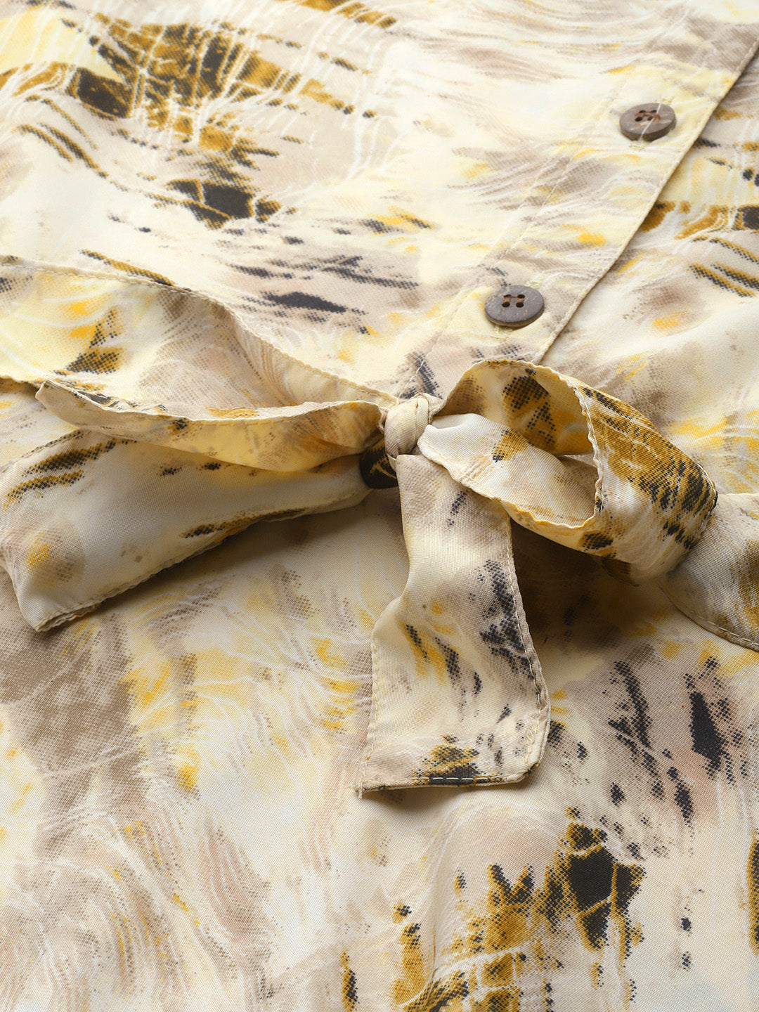 Women Abstract Printed Crepe Shirt Collar Maxi Dress with Belt ( JND 1006Cream )