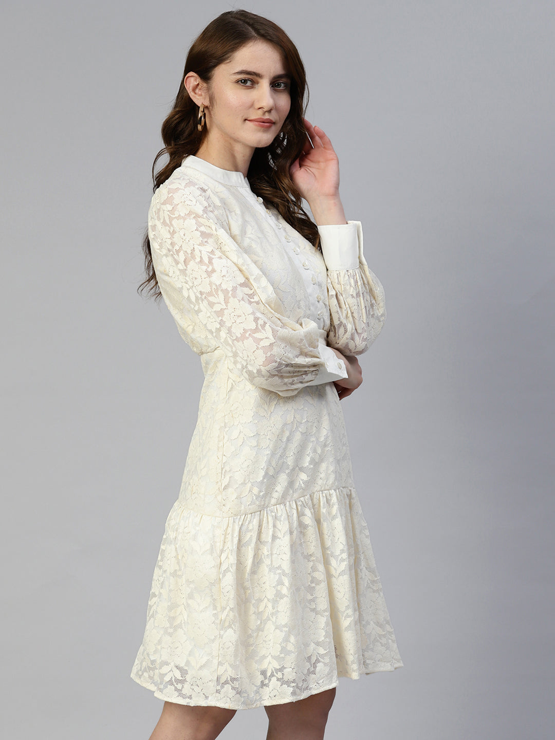 Jainish Cream Net Tiered Dress