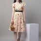 Women Orange Printed A-Line Dresses With Belt