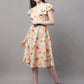 Women Orange Printed A-Line Dresses With Belt