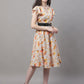 Women Orange Printed A-Line Dresses With Belt