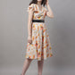 Women Orange Printed A-Line Dresses With Belt