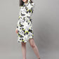Women White Printed A-Line Dresses With Belt