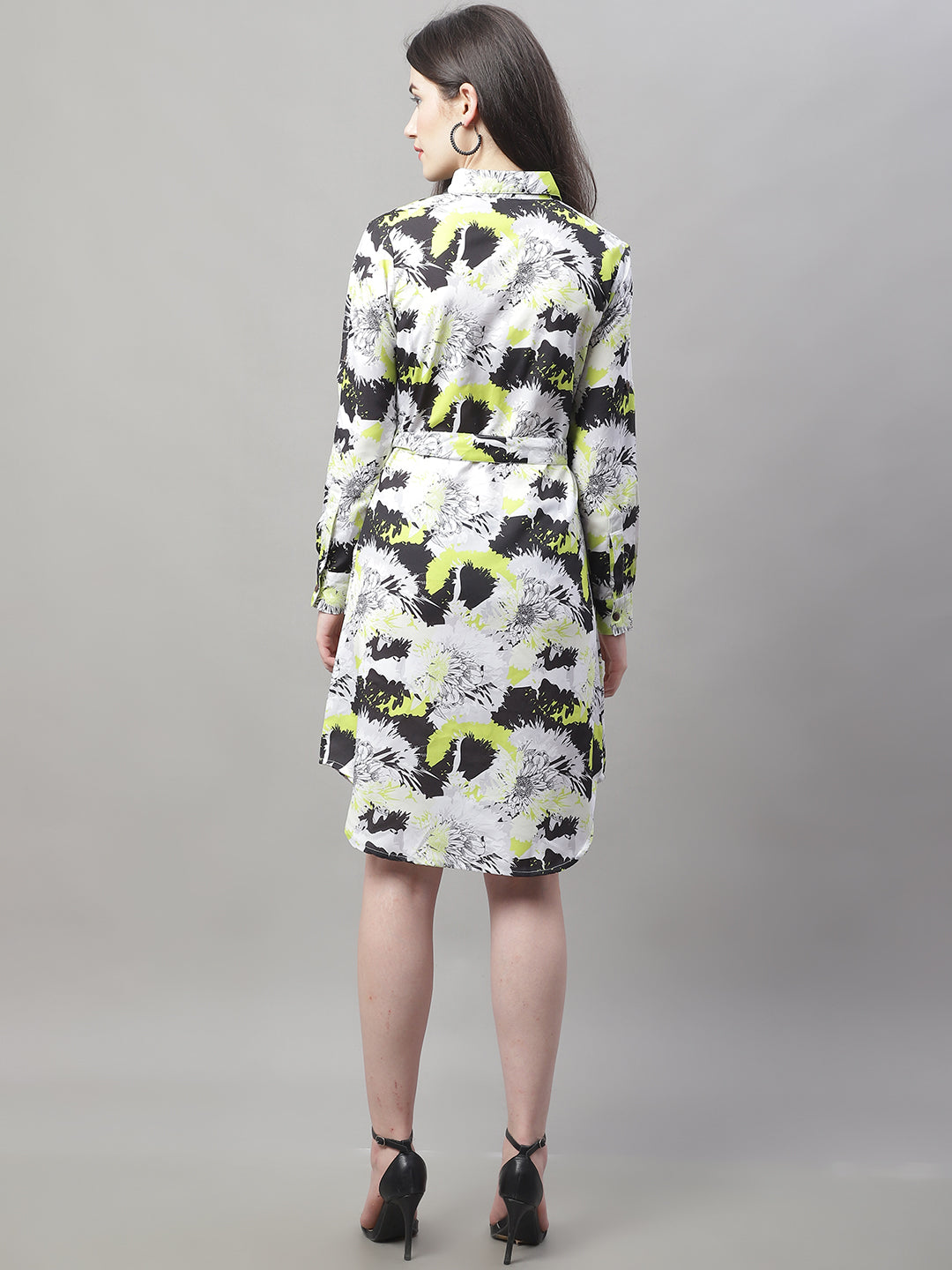 Women White Printed A-Line Dresses With Belt