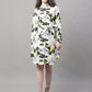 Women White Printed A-Line Dresses With Belt