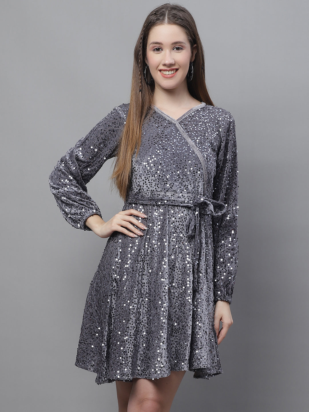Women's Sequin Velvet A-line dress