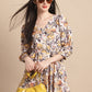 Women's Off-White Floral Printed A-line Dress With Belt