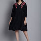Women's Black Floral Embroidered A-line Dress ( JND 1024 Black )
