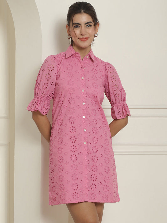 Embroidered Cotton  Dress for Women ( JND 2021Pink )