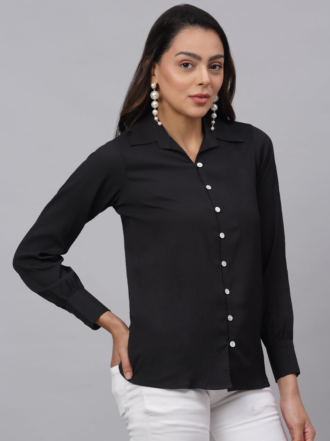 Women Black Solid Shirt