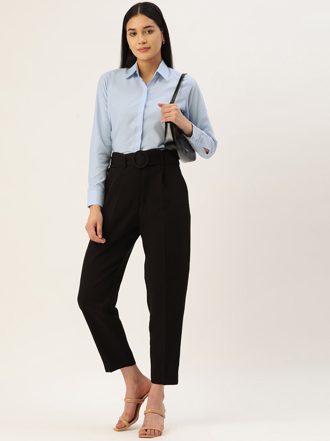 Women Blue Solid Shirt Style Top