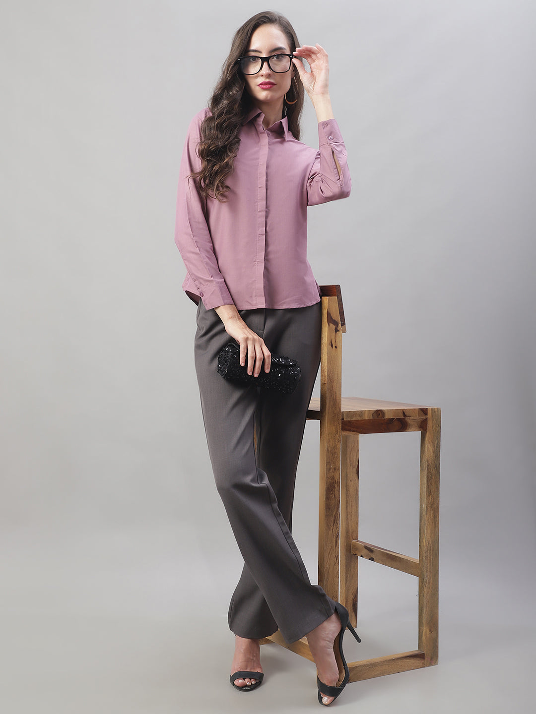 Women Magenta Pink Solid Shirt Style Top