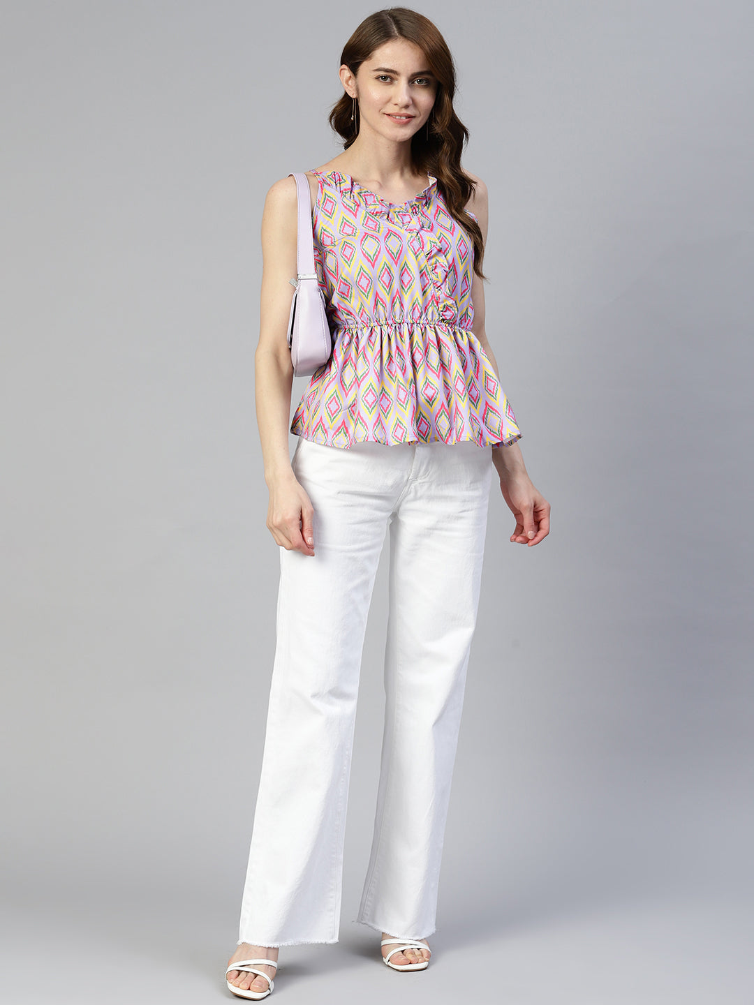 Women  Printed crop top with frills