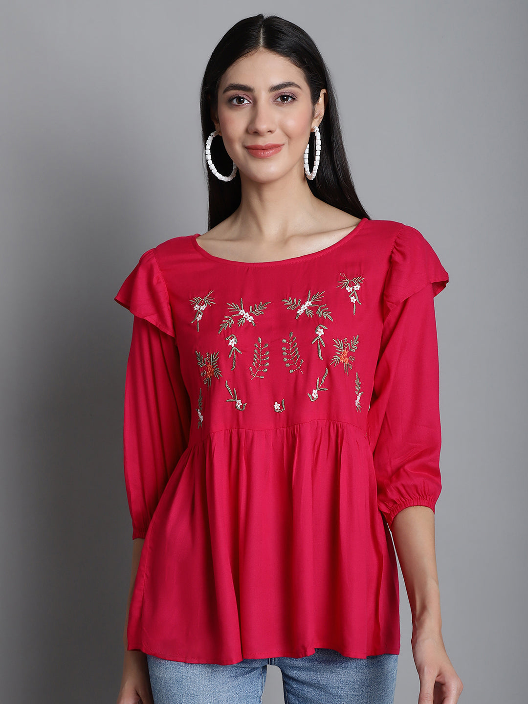 Embroidered Stylish Top ( JNT 2019 Red )