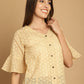 Embroidered Cotton V-Neck Top for Women ( JNT 2020Beige )