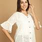 Embroidered Cotton V-Neck Top for Women ( JNT 2020White )