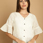 Embroidered Cotton V-Neck Top for Women ( JNT 2020White )