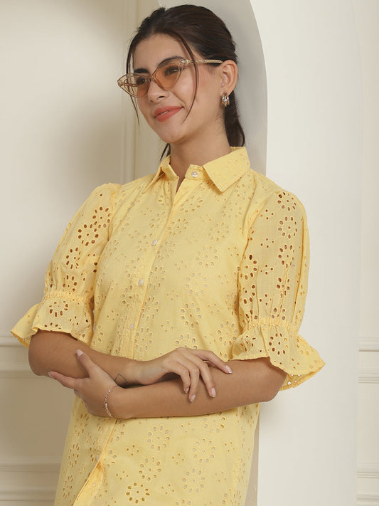 Embroidered Cotton  Dress for Women ( JND 2021Yellow )