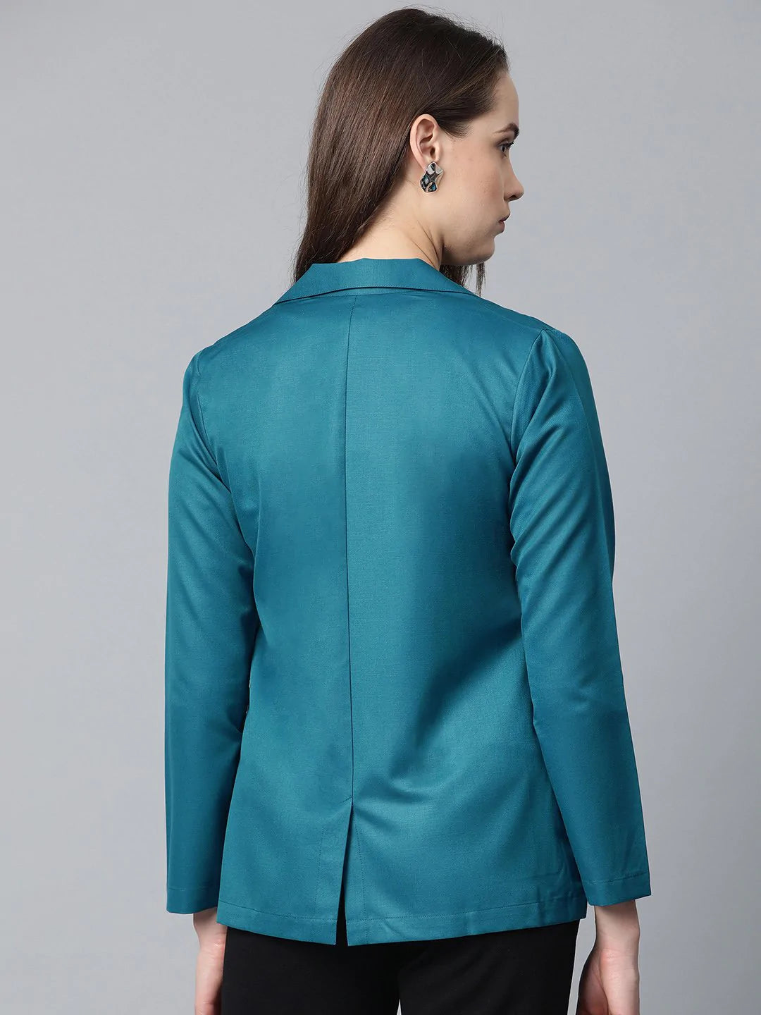 Jompers Women Teal Blue Solid Single-Breasted Smart Casual Blazer ( JOB 6001 Blue )