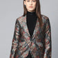Jompers Women Blue & Maroon Satin Finish Printed Single-Breasted Blazer ( JOB 6002 Blue )