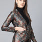 Jompers Women Blue & Maroon Satin Finish Printed Single-Breasted Blazer ( JOB 6002 Blue )
