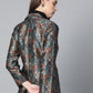 Jompers Women Blue & Maroon Satin Finish Printed Single-Breasted Blazer ( JOB 6002 Blue )
