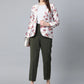 Jompers Women Grey & Pink Satin Floral Print Single-Breasted Casual Blazer ( JOB 6002 Grey )