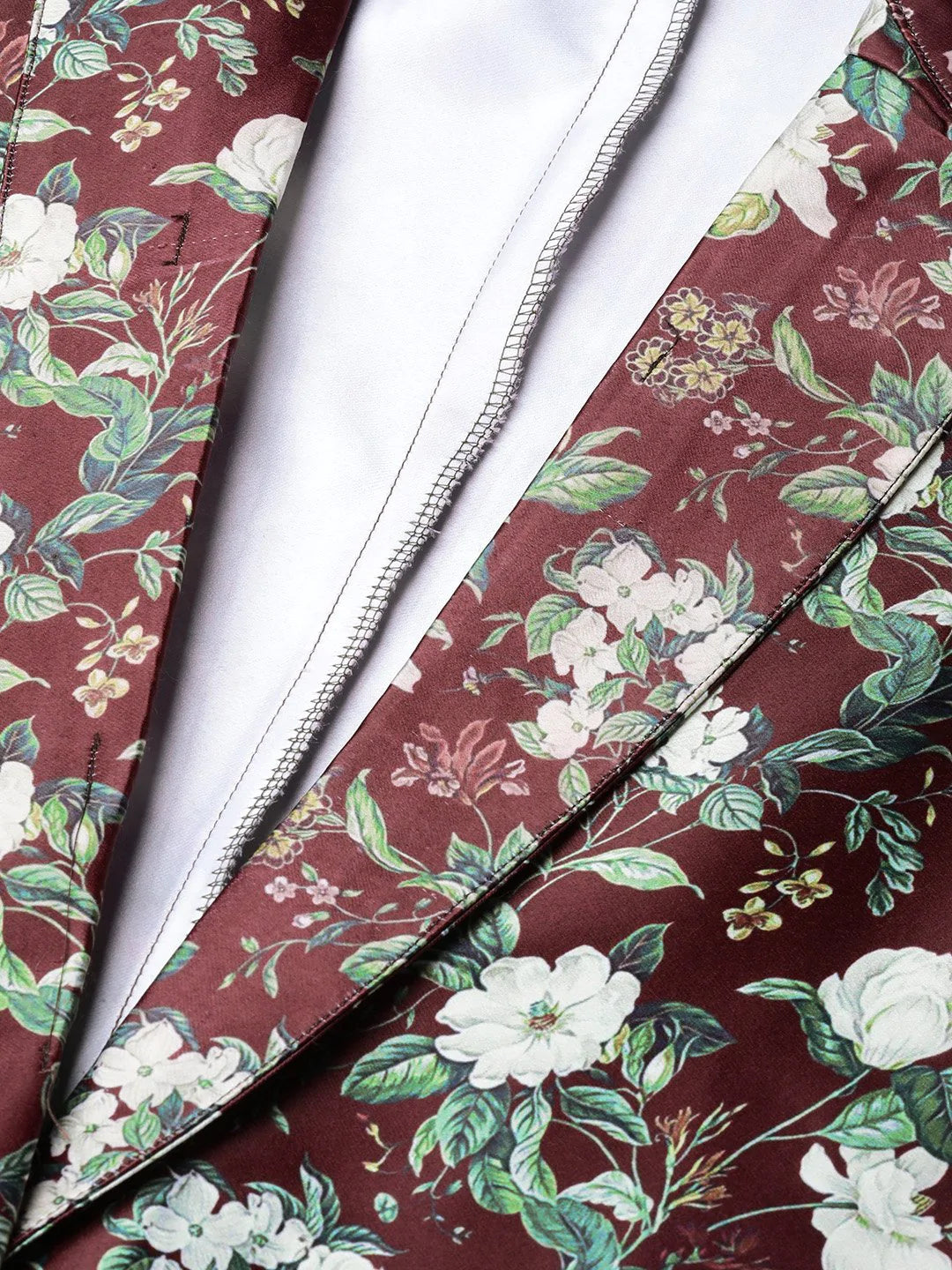 Jompers Women Maroon & Green Satin Floral Print Single-Breasted Casual Blazer ( JOB 6002 Maroon )
